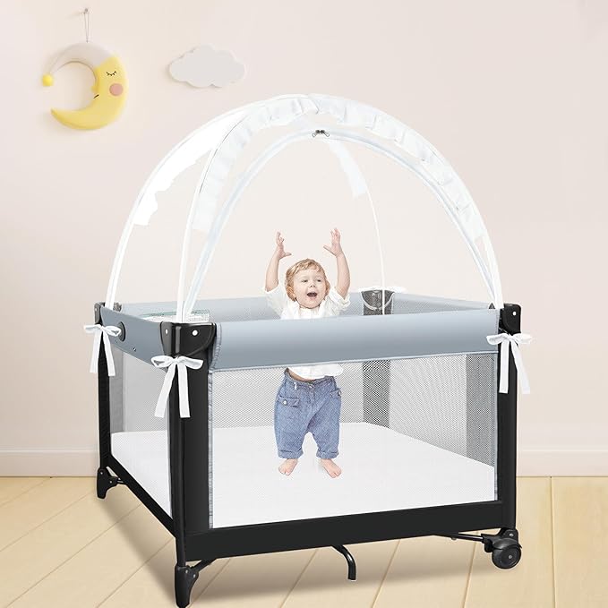 Crib Tent - Crib Net to Keep Baby in, Stop Baby from Climbing Out of Cribs, Pop Up Cribs Tent with Durable Breathable Net Double Zipper Strong Rods Installation Convenience