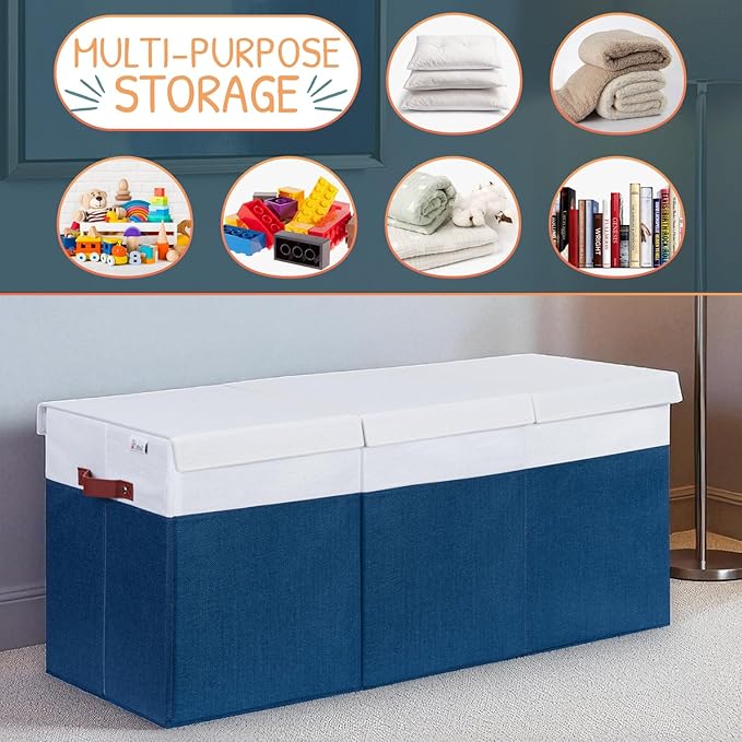 Extra Large Toy Storage Organizer with Lid - Sturdy, Collapsible Toy Chest Storage Box Design - Toys Bin with Dividers for Kids, Nursery, Bedroom, Playroom 37"x16"x14"