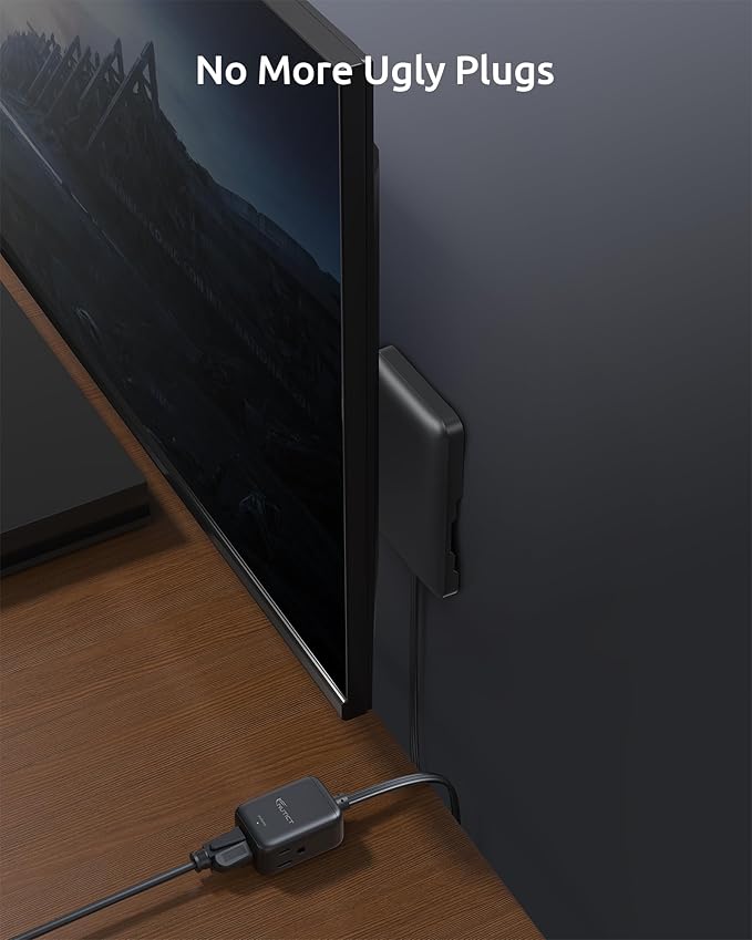 Flat Extension Cord with 3 Outlets, 3FT Short Extension Cord Flat Wall Plug & Ultra-Thin Outlet Cover, 900J Surge Protection, 13A/1625W, ETL Listed, Black Outlet Extender for Kitchen Bathroom