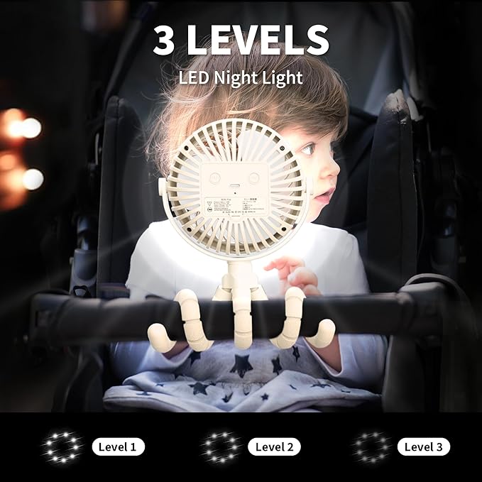 AMACOOL Battery Operated Stroller Fan, Newborn & Baby Travel Essentials, Registry Gifts, Flexible Tripod Clip On Fan with 3 Speeds and Rotatable for Car Seat Crib Bike Treadmill, Beach Essentials