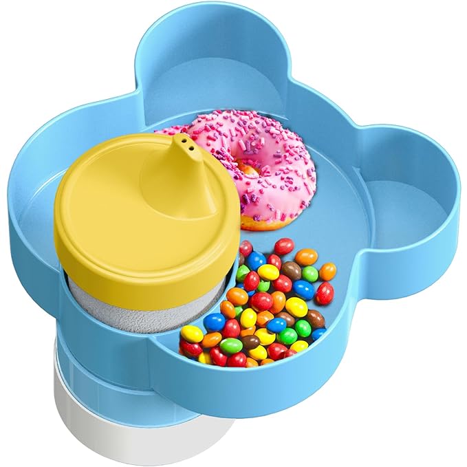Car Seat Tray - Convert Cup Holder to Snacks, Toys Tray for Kids Travel, 360 Rotatable (Blue)