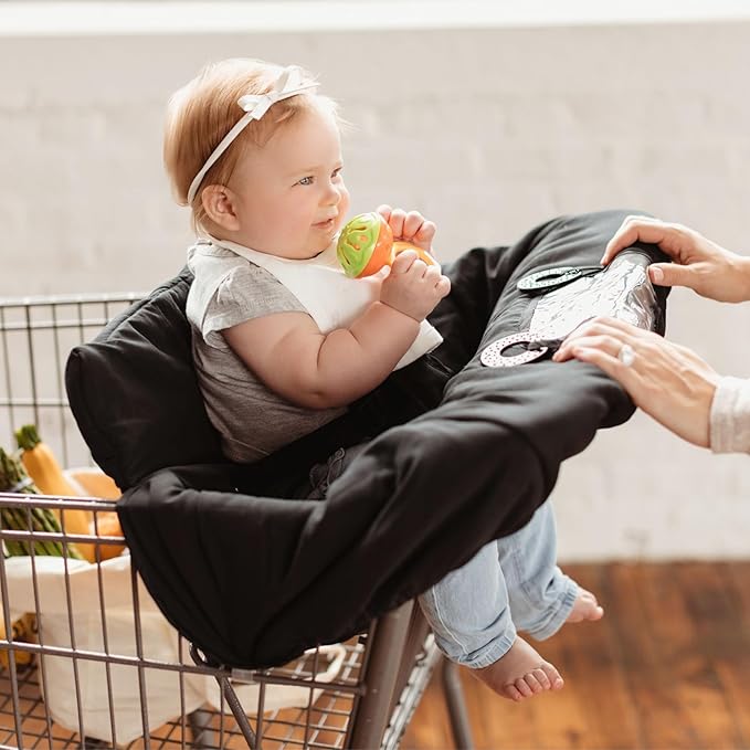 Binxy Baby 2-in-1 Cushy High Chair Cover and Shopping Cart Cover for Baby, Comfortable Cover for Grocery Cart, Universal Fit Cart Cover for Babies, Includes Storage Pouch - Black