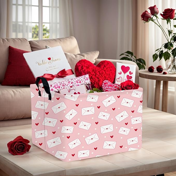 ASKETAM Valentine's Day Basket Gift for Empty Cute Heart Large Storage Bin for Kid and Baby Room Décor (Pink Envelope Love)