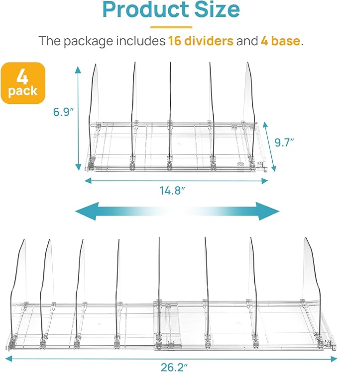 Vtopmart Free-Adjustable Purse Organizer for Closet with 4 Base, Clear Handbags Storage Organizer, Fits Different Bag Sizes & Closet Shelf, Expandable Plastic Shelf Dividers for Handbags, Wallets