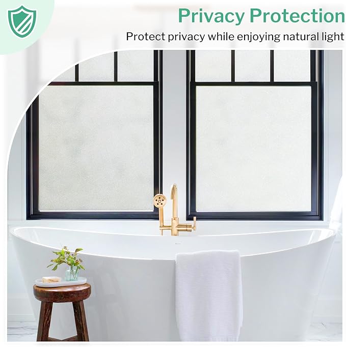 DOWELL Window Privacy Film, Frosted Glass Window Film, Static Cling Non-Adhesive Glass Clings, Sun Blocking Opaque Coverings, Reusable Door Stickers for Bathroom Home Office, Pure, 17.5" x 78.7"