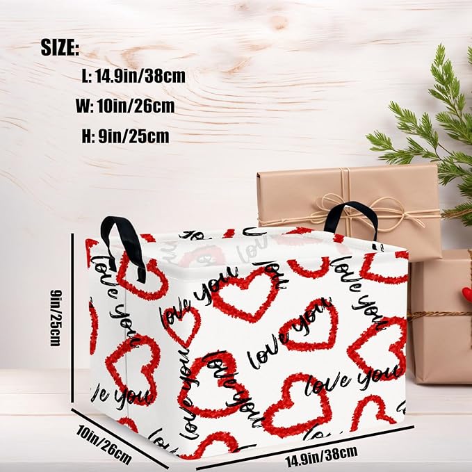 ASKETAM Valentine's Day Basket Gift for Empty Cute Heart Large Storage Bin for Kid and Baby Room Décor (Love You Red Love)
