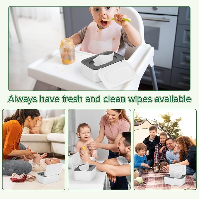 Flenpptly 2 Pack Baby Wipes Dispenser, Wipes Case Baby Wipe Holder Keeps Wipes Fresh, Non-Slip, Easy Open & Close (2 Pack Gray)