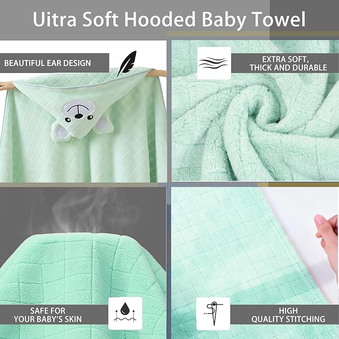 Baby Hooded Towels,31 x 31 in Infant Super Soft Baby Bath Towels with Hood for Toddlers1-3,Highly Absorbent Viscose Hooded Towel for Boys, Girls, Newborn Essentials