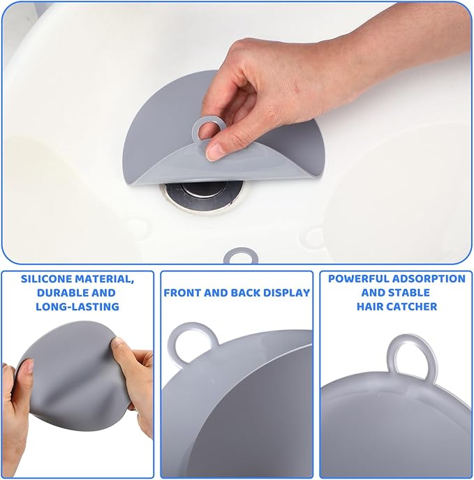 Yinkin 6 Pcs Drain Covers to Keep Bugs Out Silicone Shower Floor Tub Stoppers Bathtub Drain Stoppers Sewer Anti-Odor Mats Deodorizing Plugs for Bathroom(6 x 6 Inch,Round,Grey and White)