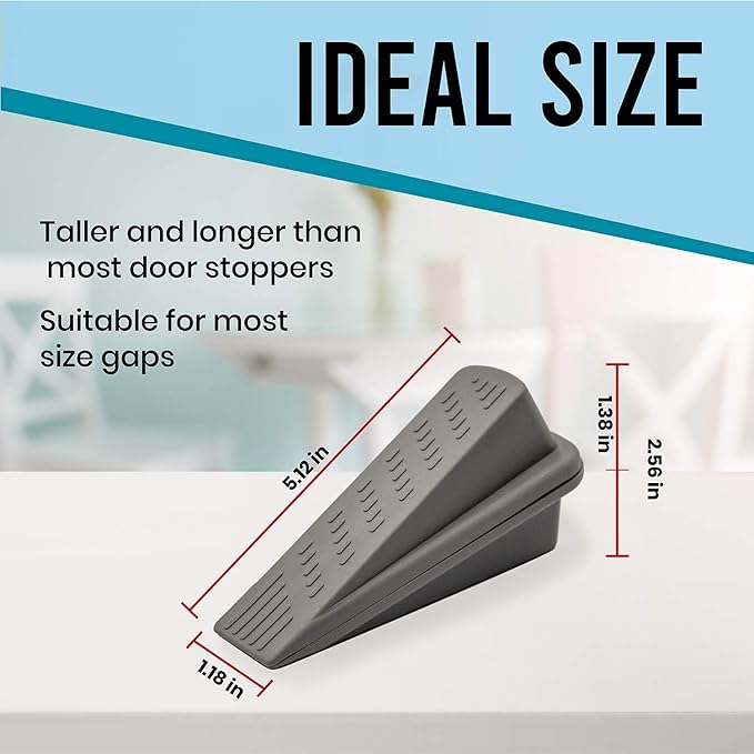 Door Wedge Stopper - 6 Pack (Grey) - Classic Style - Rubber - Floor Mount - DOORSTOP
