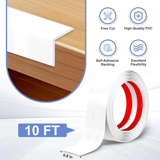 Wall Corner Protector Moulding Trim Peel and Stick Wall Corner Guards Trim Flexible Self Adhesive Edge Protector Moulding, 0.8 in x 10 Ft, White