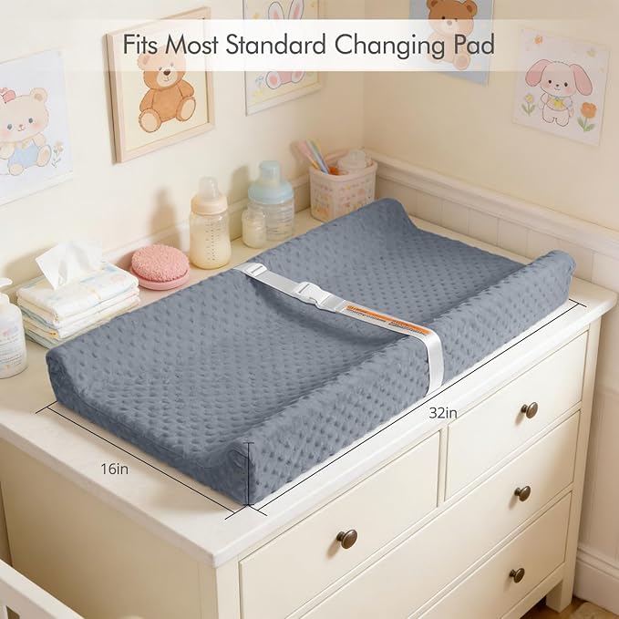 2 Pack Baby Changing Pad Covers, Super Soft Plush Dot Diaper Changing Table Covers Fit 32x16 Inch Changing Table Pad for Baby Boys & Girls
