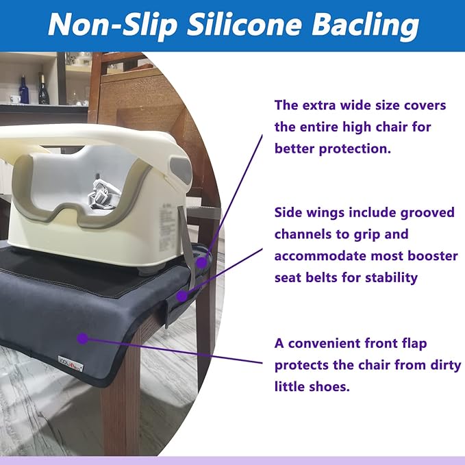 Extra Large Booster Chair Protector Cover,Dining High Chair Seat Cover Protect Booster Chair Cover,Non-Slip Bark Grain Backing, Waterproof,Oil-Proof and Stain-Proof,Easy to Wipe Clean grey 2pcs