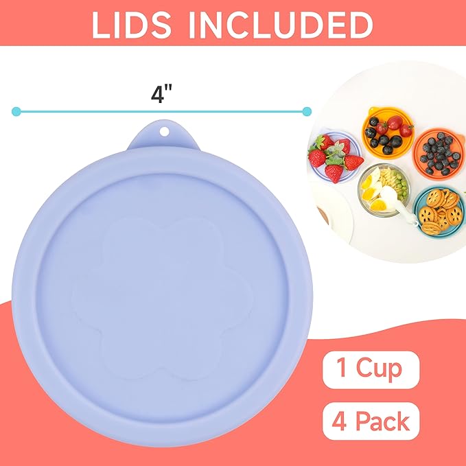 LUVCOSY 1 Cup Silicone Replacement Lids Storage Cover for Anchor Hocking Glass Bowls (Container not Included) 4 Pack Microwave, Dishwasher and Freezer Safe
