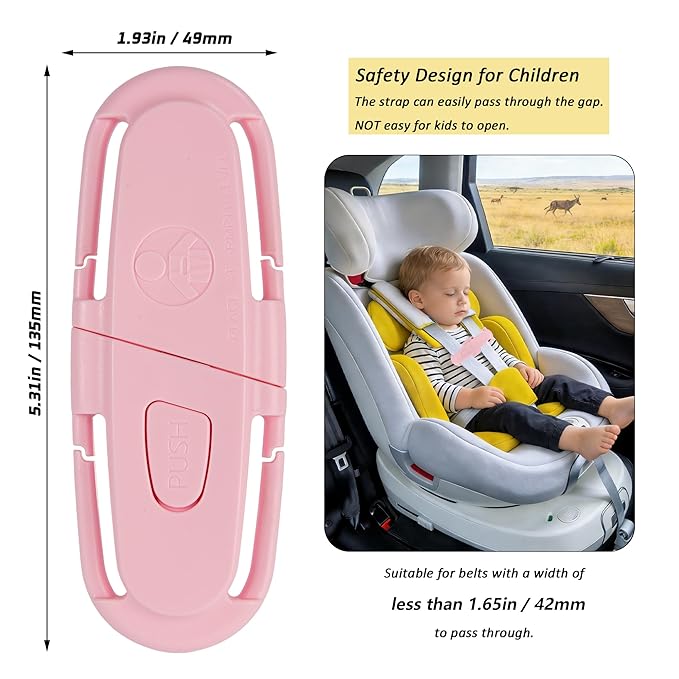 Universal Car Seat Chest Clip, Adjustable Harness Positioning Clip for Stroller and Booster Seat, Anti-Slip Shoulder Straps Holder Accessory for Parents (1 Pack, Pink)