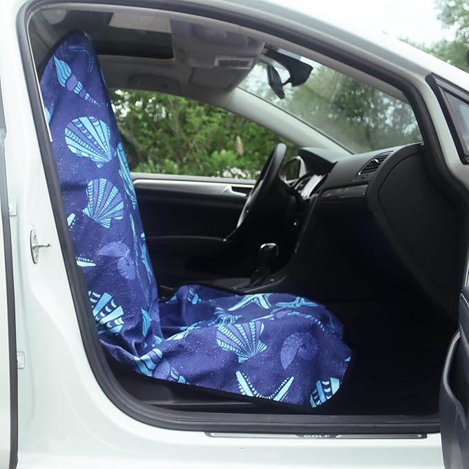 LoyaGour Car Seat Cover Protector Front Seats,for Gym Workout,Running,Swimming,Beach and Hiking,Waterproof Sweat Towel Bucket Seat Covers for Cars SUV Trucks (Conch Shells Starfish, 2Pcs)
