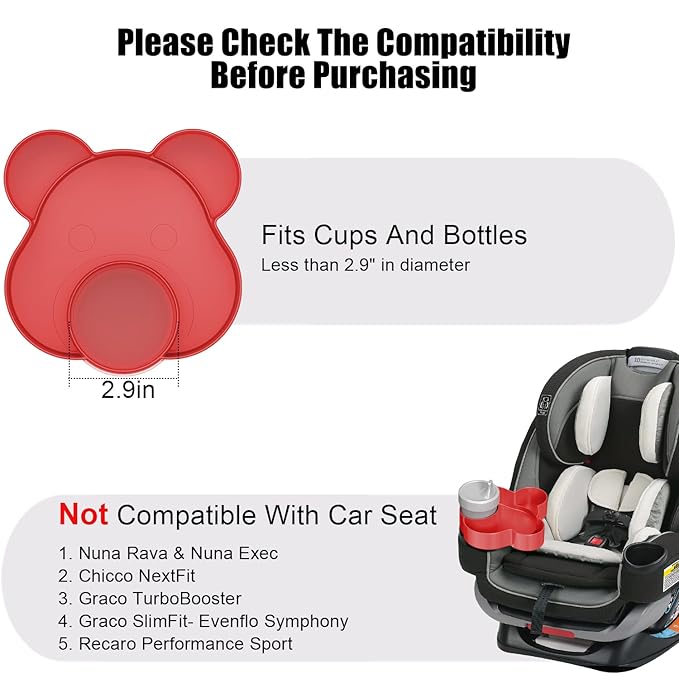 Red Car Seat Tray - Convert Cup Holder to Snacks & Toys Tray, 360 Rotatable for Kids Travel, Booster & Stroller
