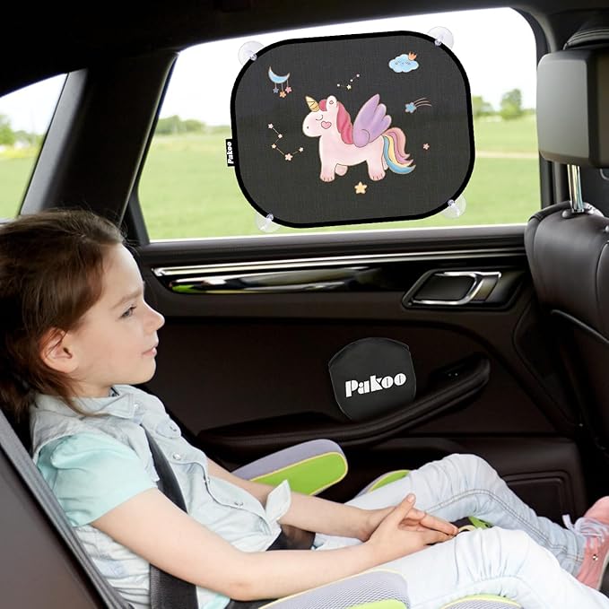 Pakoo Car Window Shade for Baby, 2 Pack UV Protection Breathable Universal Fit Mesh Car Window Shades, 2 Pack with 8 Suction Cups- 17.7 x 14 inches
