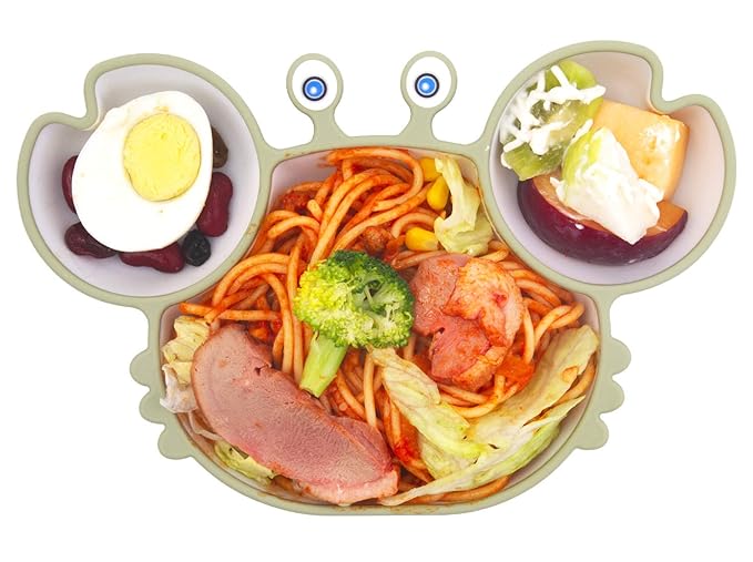 Linowos Silicone Suction Plate for Toddlers - Self Feeding Training Divided Plate Dish and Bowl for Baby and Toddler, Fits for Most Highchairs Trays, BPA Free Microwave Dishwasher Safe