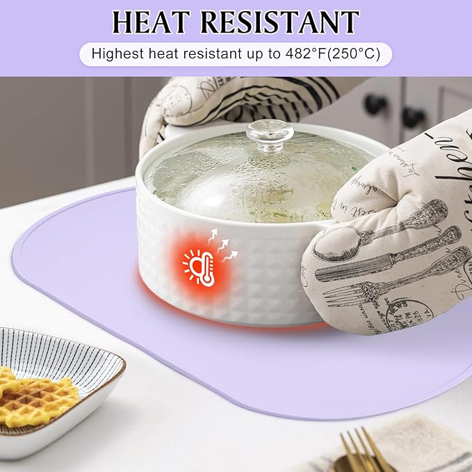 yuuzue Silicone Placemat Set of 4, Heat Resistant Placemats for Dinning Table, Reusable Portable Kids Baby Placemats, Waterproof Stain-Proof Toddler Food Mats, Easy to Clean Silicone Mat Oval Placemat