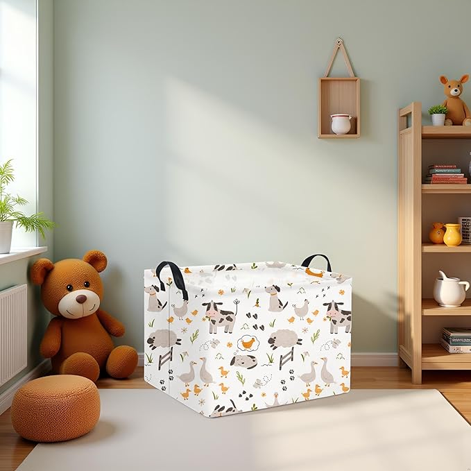 TIBAOLOVER Rectangular Baby Kids Storage Basket Boys for Home Kitchen Girls Cute Toy Storage Bin Organizer Shelf Book Room Decor(Farm)