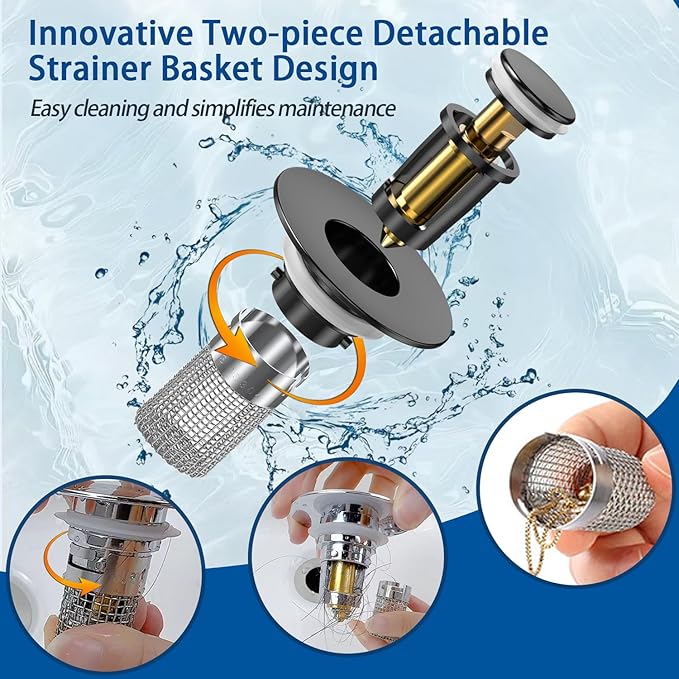 Sink Stopper Hair Catcher,(2PCS) Pop-up Sink Drain Strainer with Removable Stainless Steel Strainer Basket Hair Catcher, Bathroom Sink Strainer for Bathroom Sink Stopper Replacement