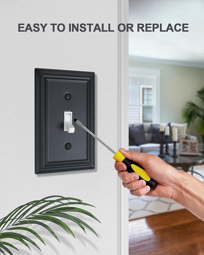 2-Pack Single Toggle Wall Plates, Decorative Black Switch Plate Covers, Metal Light Switch Covers, Durable Metal, 3.15''*4.88'', Midsize