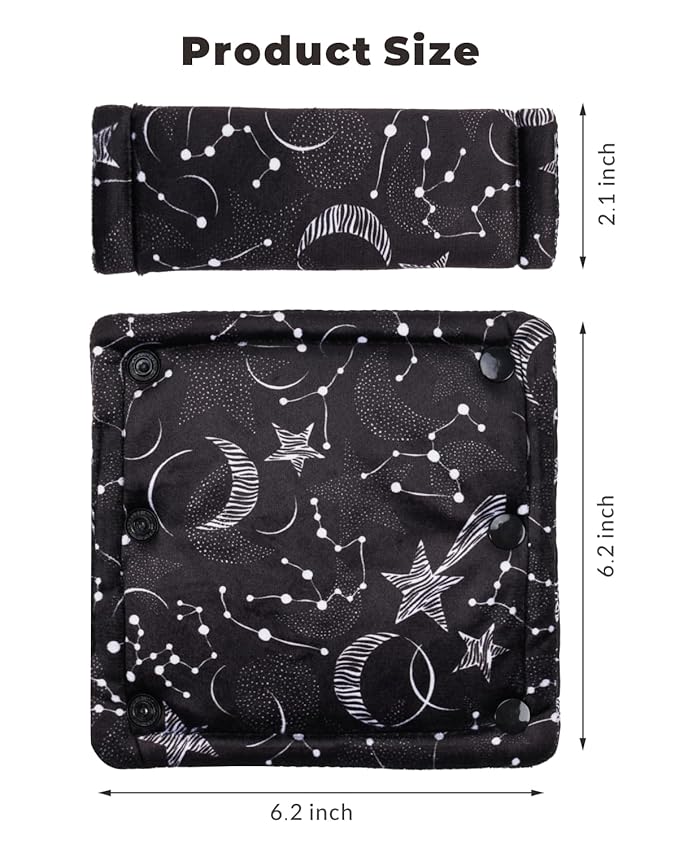 2 Pack Car Seat Belt Covers for Baby Kids, Reversible Soft Car Seat Shoulder Strap Pads, Seatbelt Cushion, Neck Strap Covers for Stroller, Carrier, Pushchair (Black Star)