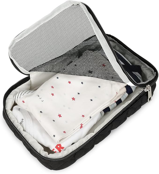 MOMIGO Baby Diaper Bag Organizer Pouches - 2 Pack Waterproof Pod Hanging Diaper Bag Mesh Bag Reusable, Washable or Baby Cloth Diapers (Black)