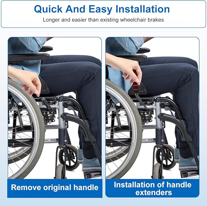 2Pcs Wheelchair Brake Extenders, Anti-Slip Soft Wheelchair Handle Extenders, Transport Chair Reclining Parts Chair Accessories for Elderly Disabled Handle Extension Wheel Chair Accessories (Black)