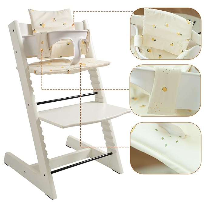 Baby Cushion Set Soft and Comfort High Chair Cushion for Infant, Toddler High Chair Accessories Easy to Clean and Install, Lemon White