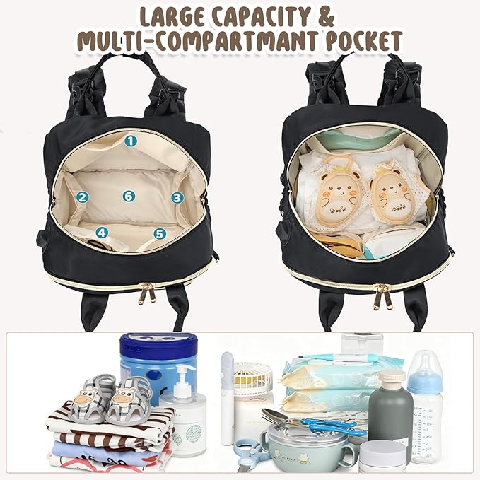 CandyHome Diaper Bag Backpack, Stylish Travel Baby Diaper Bags with Changing Pad, Insulated Pockets, Waterproof Baby Bag Converts into Tote Bag, Diaper Backpack, Stroller Bag (Black)
