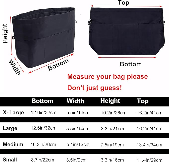 Time Wing Handbag Tote Purse Organizer Insert Bag Liner Shaper Divider Zipper 11 Pockets Compartments X Large Dark Grey