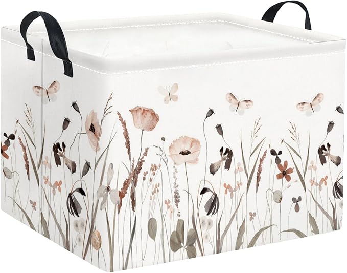 TIBAOLOVER Rectangular Kids Storage Bin Gift Basket Baby Organizer Shelf Book Basket Room Decor(Flower Butterfly)