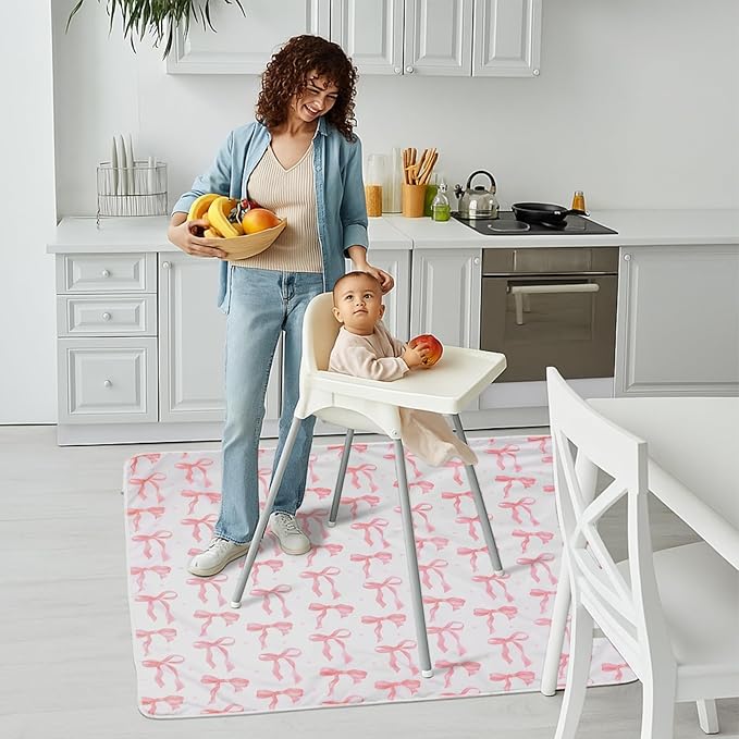 Drydiet Baby Splat Mat for Under High Chair/Arts/Crafts 51 x 51 Inch Pink Bow High Chair Mat Food Catcher Baby Eating Essentials Anti-Slip Waterproof and Washable Floor Protector and Table Cloth