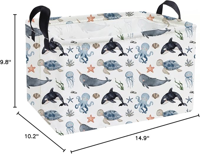 Essme Rectangular Ocean Baskets,Kids Storage Box,Cute Basket for Kids with Handles for Room Decor, Book Bins,Shelf Basket.(Sea)