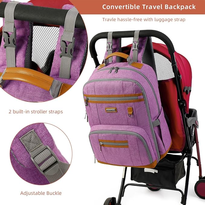 BILLITON MASHI Diaper Bag Backpack, Large Baby Nappy Bags with Portable Changing Pad for Boys and GirlsMultifunction Travel Baby Bag for Moms Dads, Shower Gifts Waterproof and Stylish，Purple