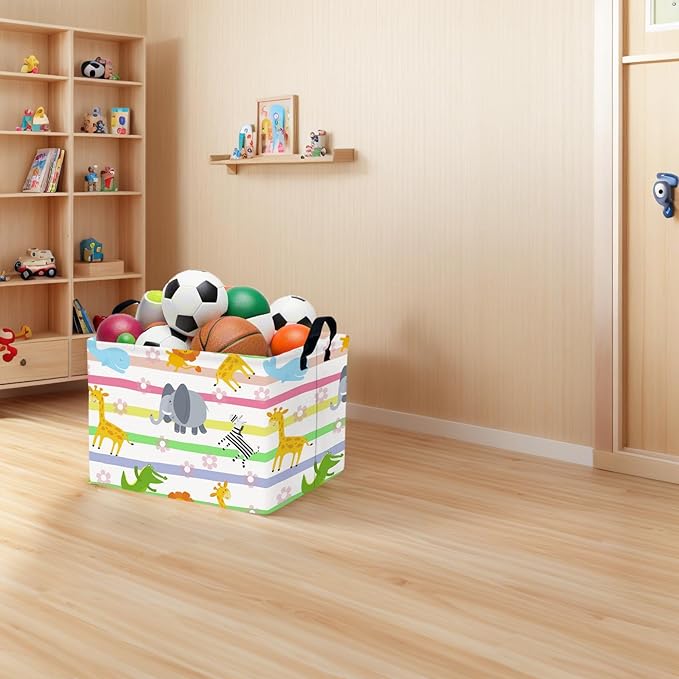 ASKETAM Cute Rectangle Woodland Animal Baby Girl Basket Nursery Playroom Bedroom Decor Clothes Toy Basket (Colorful Animals)