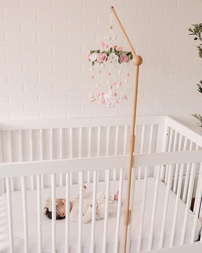 Baby Crib Mobile Arm Wooden Holder Floor Stand - Universal Baby Mobile Hanger, fits Any Crib (100% Natural Beech Wood) - Floor Stand, Adjustable Height - Nursery Decor & Gift Accessories (Original)