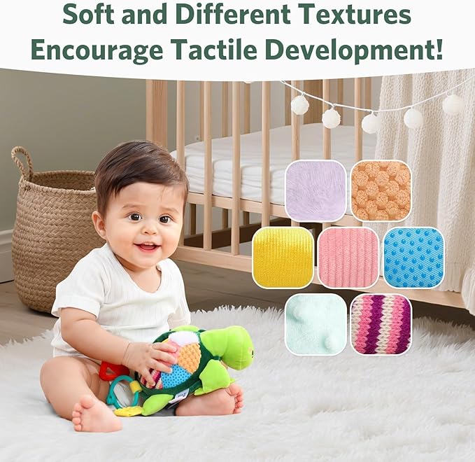 Turtle Baby Sensory Toy, 6 in 1 Montessori Tummy Time Toys Baby Texture Toys, Flip Scales & Multi-Textured Belly & Rattle Squeaker Teethers, Early Educational Toys for 0-3 Years Newborn to Toddler