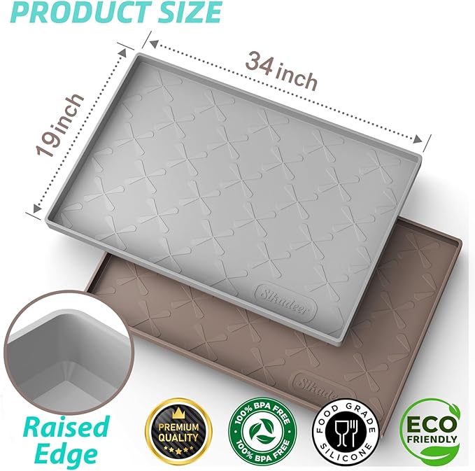 SIKADEER 34" x 19" Under Sink Mat Waterproof, Silicone Mat Kitchen Drawer Shelf and Cabinet Liner, Sink Protector for Kitchen Organizers and Storage, Boot Tray Pet Food Mats