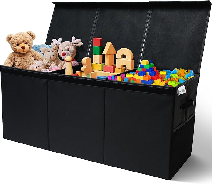 SoftOwl Extra Large Toy Storage Organizer with Lid - Sturdy, Collapsible Toy Chest Storage Box Design - Toys Bin with Dividers for Kids, Nursery, Bedroom, Playroom 37"x16"x14"
