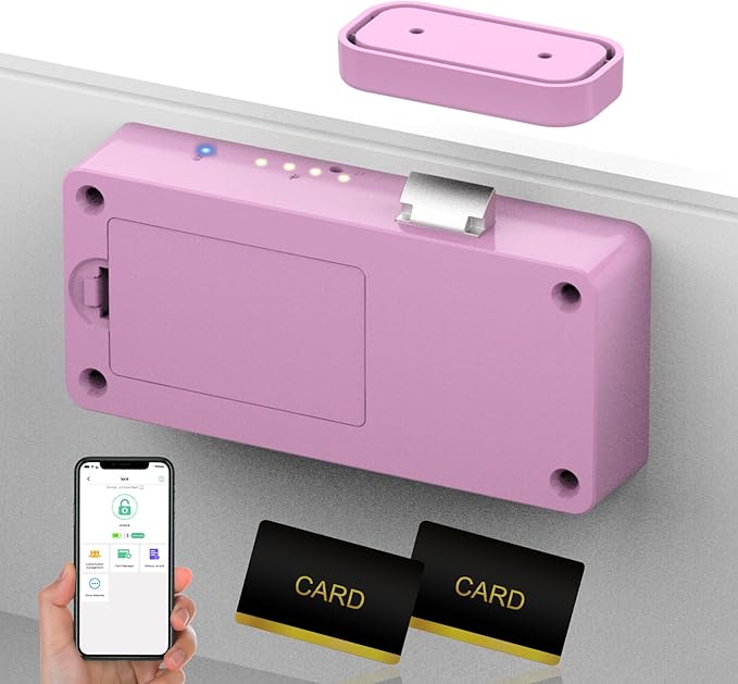 Anweller Smart Cabinet Lock, Hidden No Drill Adhesive Baby Proofing Child Proof Drawer Locks, Keyless RFID Bluetooth Pink Cabinet Locks for Adults File Kitchen Cupboard Closet Liquor - Pink