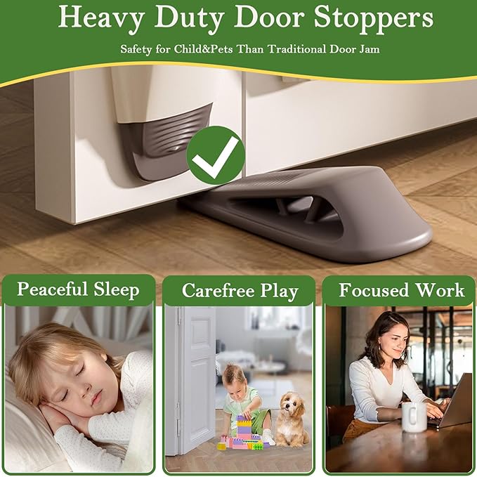 Fursafe&Q Rubber Door Stoppers for Bottom of Door, Door Stop Wedge with Holder, Heavy Duty Doorstops 8 Pack, Wall Protector for Home & Office & School & Commercial Doorstop Keep Open Stack Brown