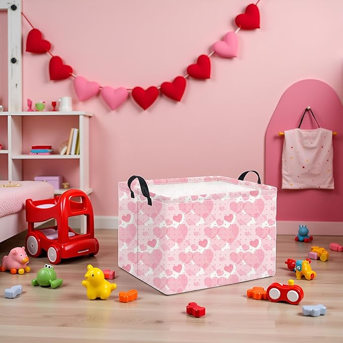 TIBAOLOVER Rectangular Valentines Basket for Women Girls Storage Bin Organizer Box Shelf Room Decor(Light Pink Heart)