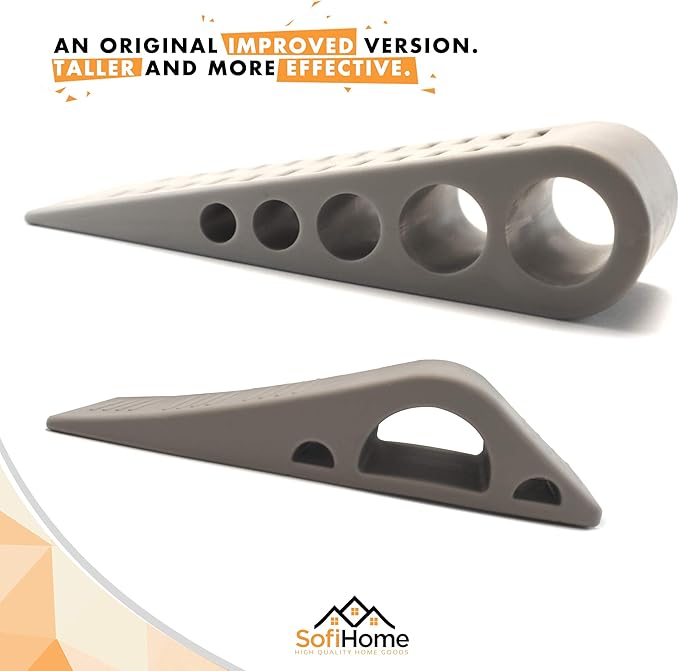 Door Stopper 6 Pack [1.3" high] - Bonus Holders - SofiHome Premium Heavy Duty Door Stop Rubber Wedge with Decorative Holder - Ideal for Large & Small Door Gaps - The Improved (6, Gray)