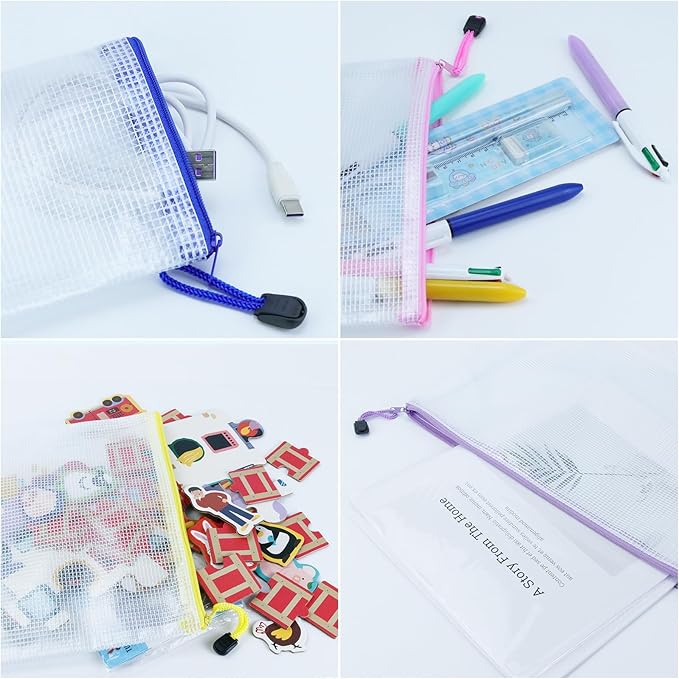 VVCOIIROEI 32pcs Mesh Zipper Pouch Bags, 8 Sizes, 8 Colors Zipper Pouches for Organizing, Board Game Storage, Travel, School Office