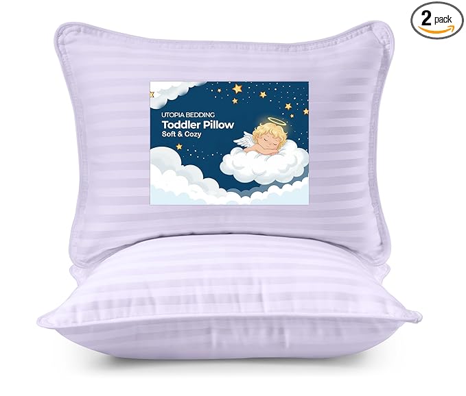 Utopia Bedding Toddler Pillow (Lavendar, 2 Pack), 13x18 Small Kids Pillow for Sleeping, Soft and Breathable Cotton Blend Shell, Ideal for Toddler Bed and Travel (Intended for Age 2 and up)
