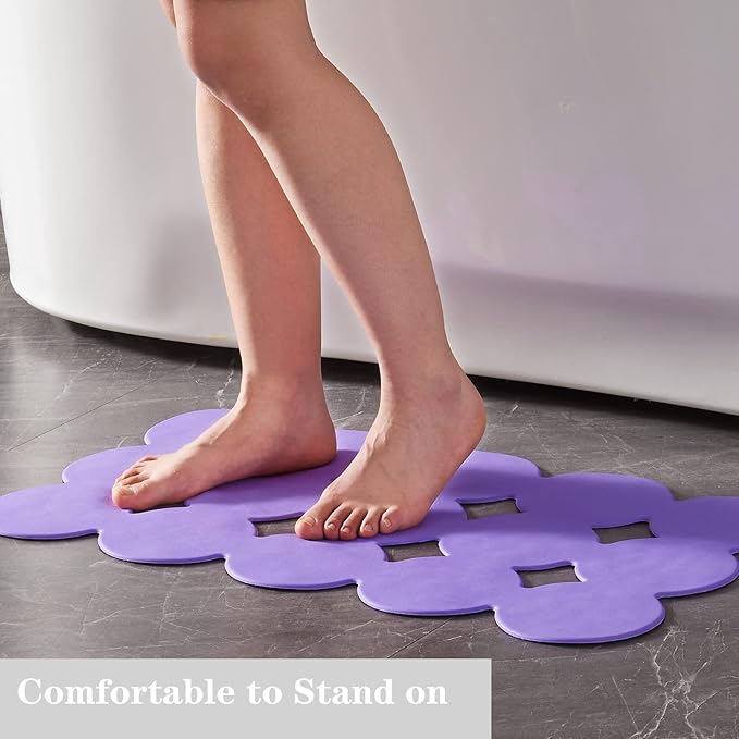 Webos Patented Non Slip Bathtub Mat Shower Mat Bath Mat Tub Mats with Strong Suction Cups Soft Natural Rubber Bath Mat for Inside The tub (Circle-Purple, 28x16 inch)