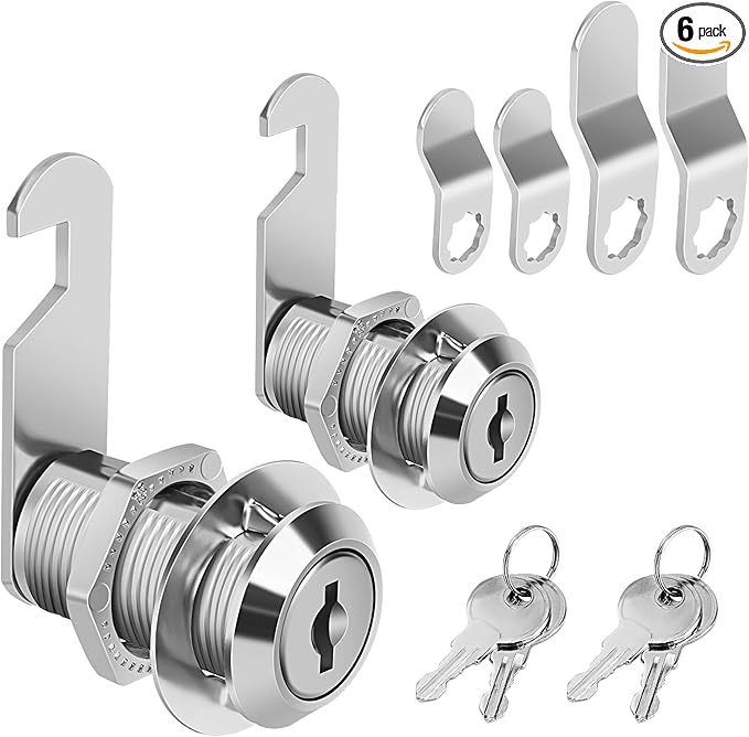 Cabinet Cam Lock Keyed Alike, 1-1/8'' (Length) Cylinder Fits on 7/8'' Max Panel Thickness, Secure File Drawer Mailbox RV Storage Replacement Set, Chrome-Finish Zinc Alloy (1-1/8 Inch 2Pcs)